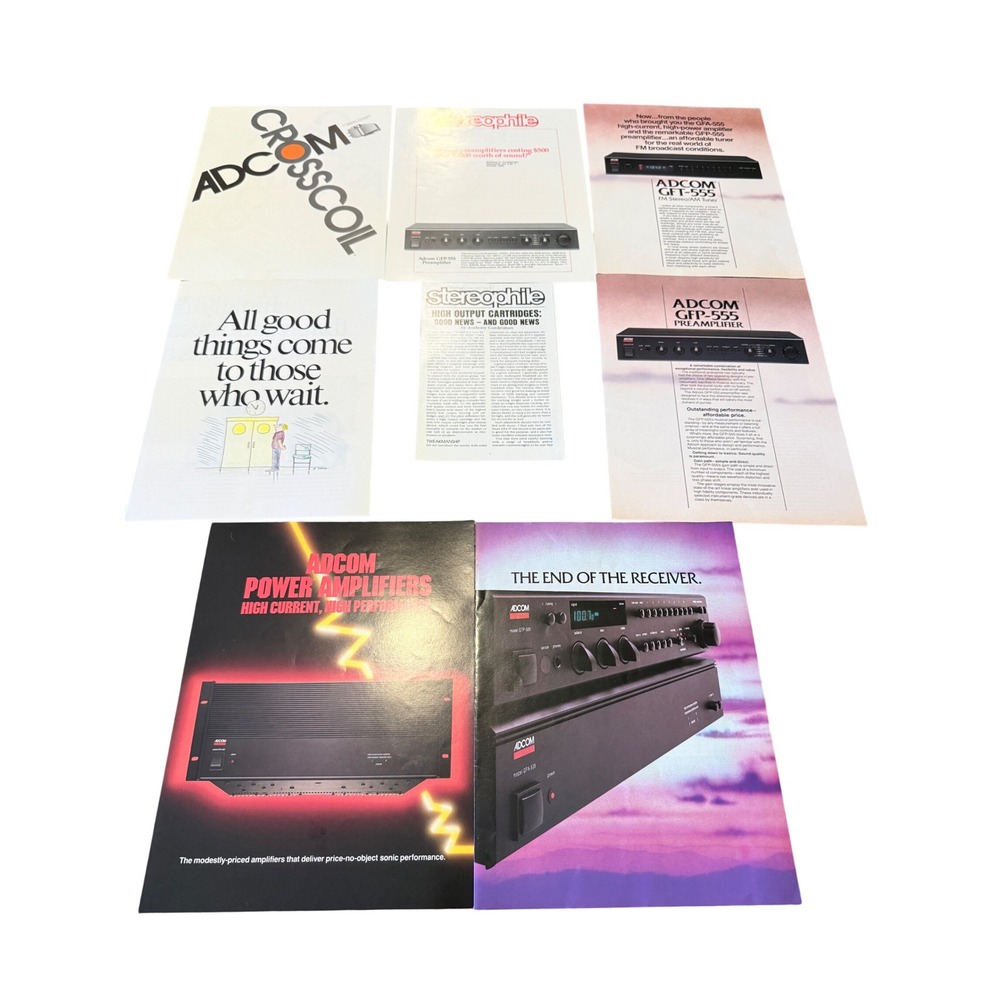 Vintage Adcom Audio Equipment Brochure Lot GFA-555 GFP-555 GTP-500 HiFi Ephemera